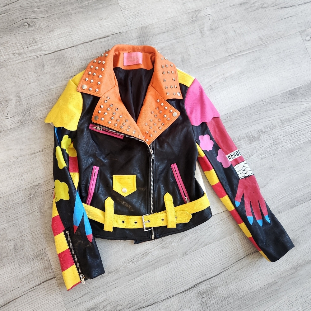 Azalea Wang Graffiti Kisses Vegan Leather Moto Jacket M - Picture 6 of 14